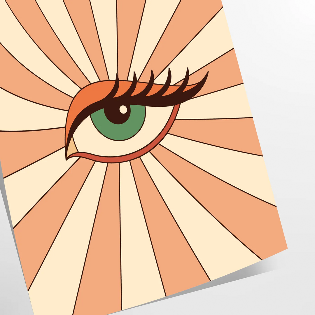 温かみのある茶色とオレンジの色合いで描かれた目の抽象画 - 額なしのロール印刷