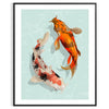 Detailed illustration of a black and green fish swimming in water - in a black frame