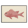A colorful fish illustration with orange and gray tones on a textured background - in a black frame