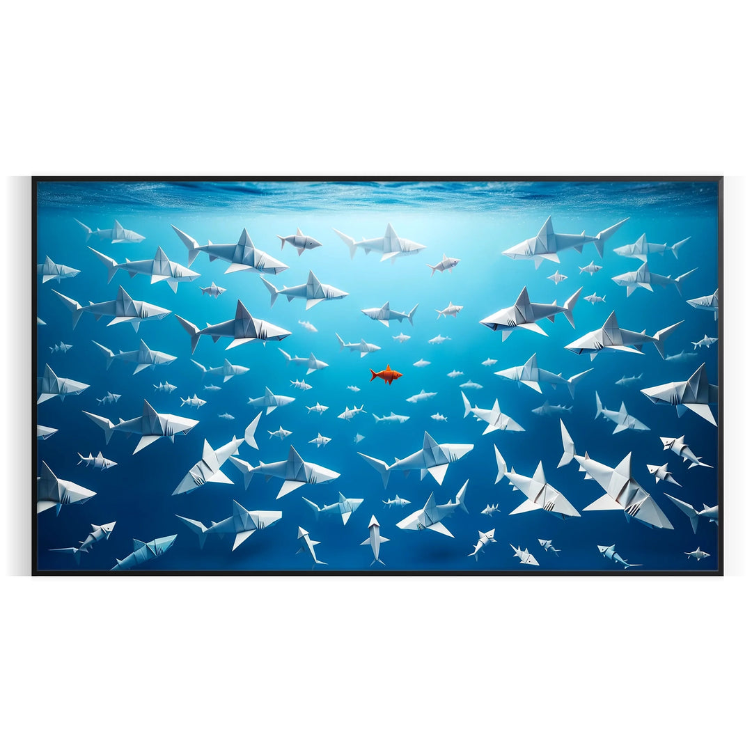 Illustration of various fish in shades of blue and black