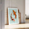 Detailed illustration of a black and green fish swimming in water - leaning on a herringbone floor against a white panelled wall
