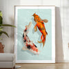 Detailed illustration of a black and green fish swimming in water - in a bright minimalist room with a plant and an armchair