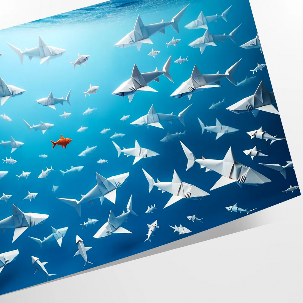 Illustration of various fish in shades of blue and black