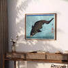 Vintage Japanese poster featuring colorful fish in flowing water - styled on a counter with eucalyptus and a bowl of lemons