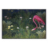 A flamingo illustration against a lush green background - in a black frame