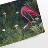 A flamingo illustration against a lush green background - as a rolled, unframed print
