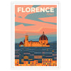 Illustrazione di Firenze, Italia, con architettura storica in tonalità verdi e blu - in una cornice bianca