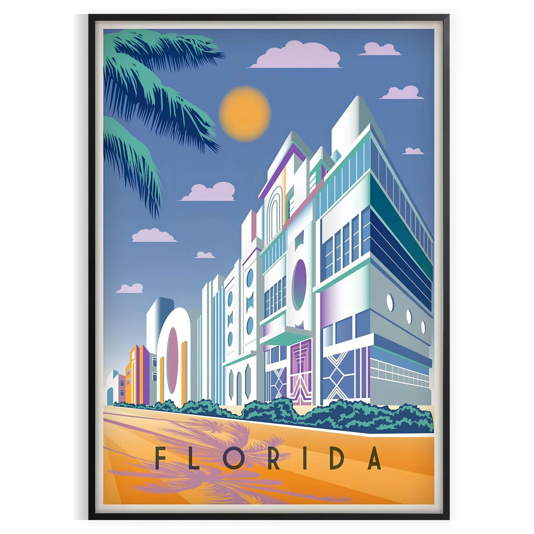 Vintage travel poster of Florida featuring warm orange and brown tones