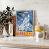 Vintage travel poster of Florida featuring warm orange and brown tones - styled on a counter with eucalyptus and a bowl of lemons