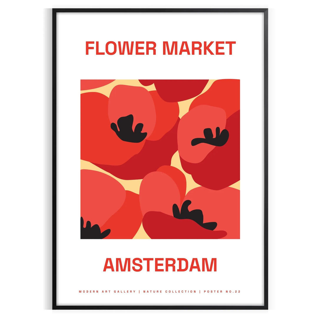 A colorful flower market scene with various blooms in orange and black tones