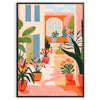 Design floral vintage com flores laranja e cinza em um fundo texturizado - numa moldura preta