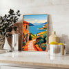 Colorful floral patterns featuring orange and blue flowers against a light background - styled on a counter with eucalyptus and a bowl of lemons