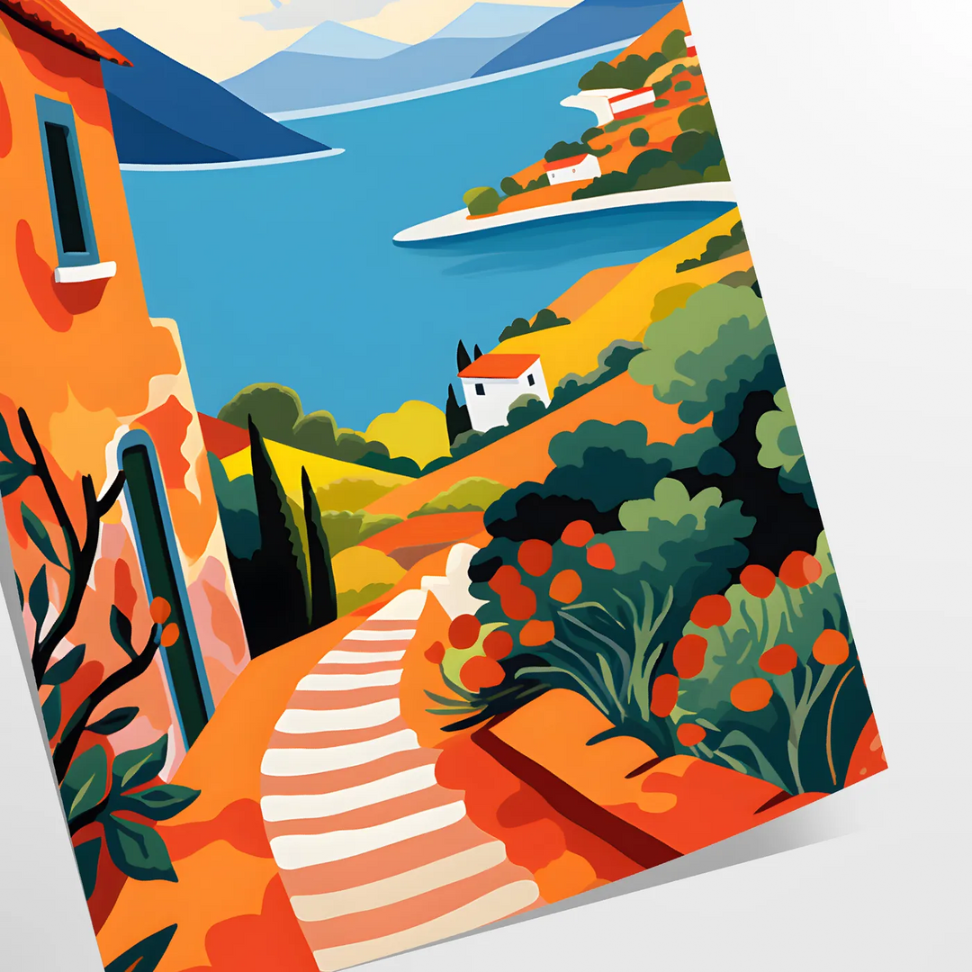 Colorful floral patterns featuring orange and blue flowers against a light background - as a rolled, unframed print