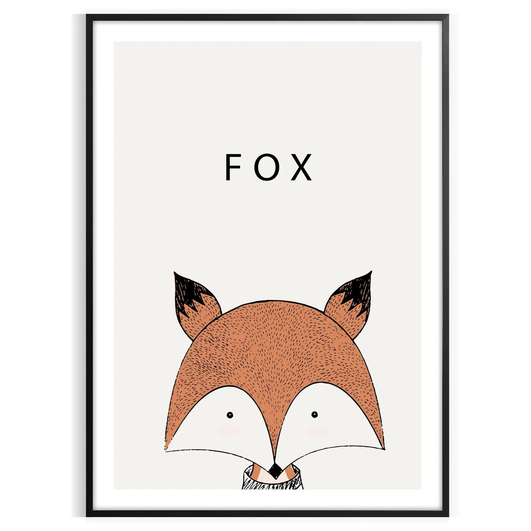 A fox in a forest, featuring black and green tones in a modern style - in a black frame