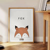 A fox in a forest, featuring black and green tones in a modern style - beside a round wooden side table with books