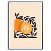 Färgglad fruktillustration med svart bakgrund och orange detaljer - i en svart ram