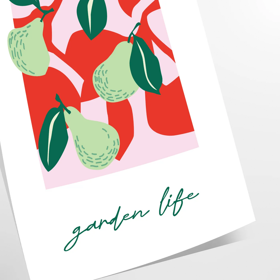 Abstract composition of fruits in green and red hues