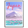 雲のある空の下、赤と灰色の富士山 - 黒いフレーム入り