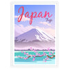 雲のある空の下、赤と灰色の富士山 - 白いフレーム入り