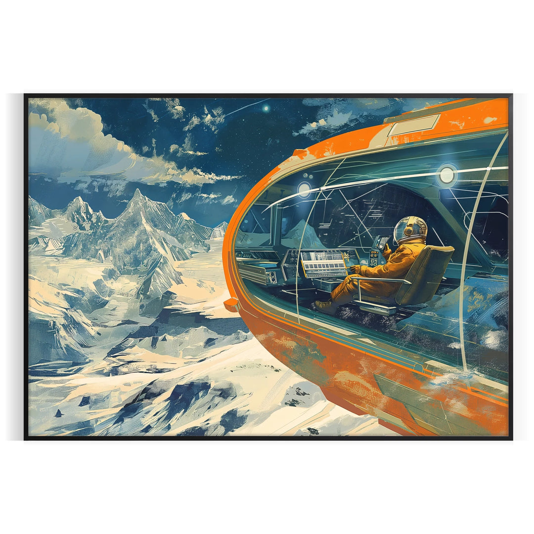 Futuristic travel scene with abstract shapes in gray and green