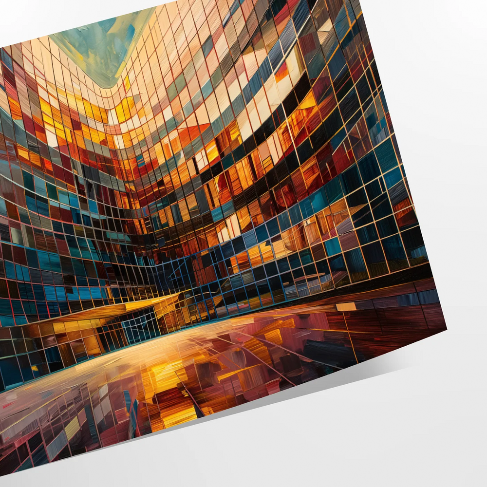 Abstract futurism building in impasto oil painting style with brown and green tones