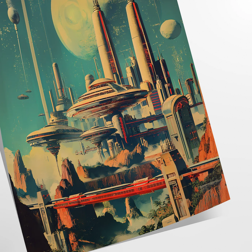Futuristic building design with green and orange tones