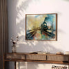 Watercolor depiction of futuristic travel with shades of brown and green - styled on a counter with eucalyptus and a bowl of lemons
