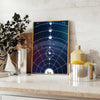 A cosmic scene featuring swirling green and blue hues in a galaxy. - styled on a counter with eucalyptus and a bowl of lemons