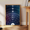 A cosmic scene featuring swirling green and blue hues in a galaxy. - beside a round wooden side table with books
