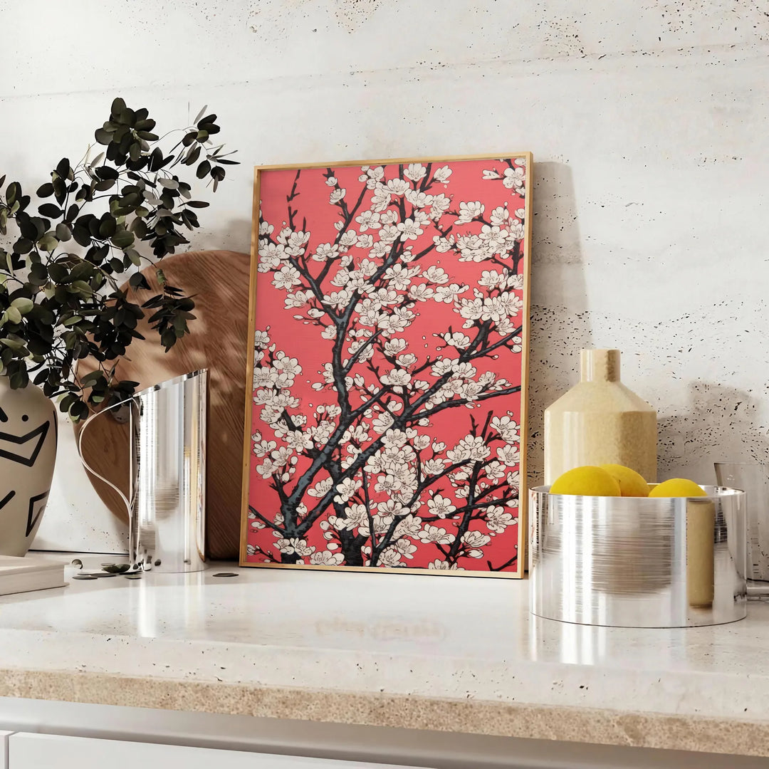 floral garden scene with black and orange tones - styled on a counter with eucalyptus and a bowl of lemons