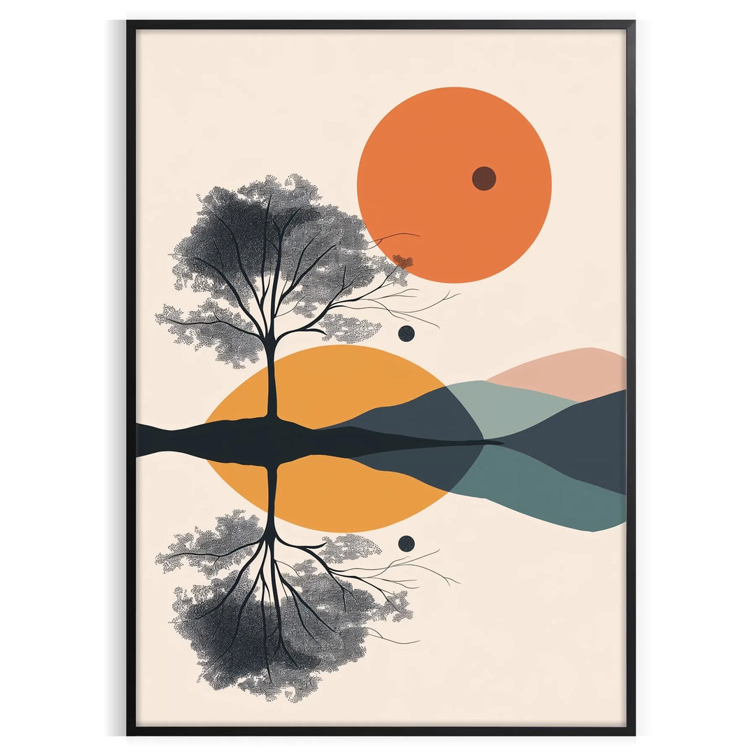 Geometric shapes in green and orange on a minimalist background