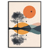 Geometric shapes in green and orange on a minimalist background - in a black frame