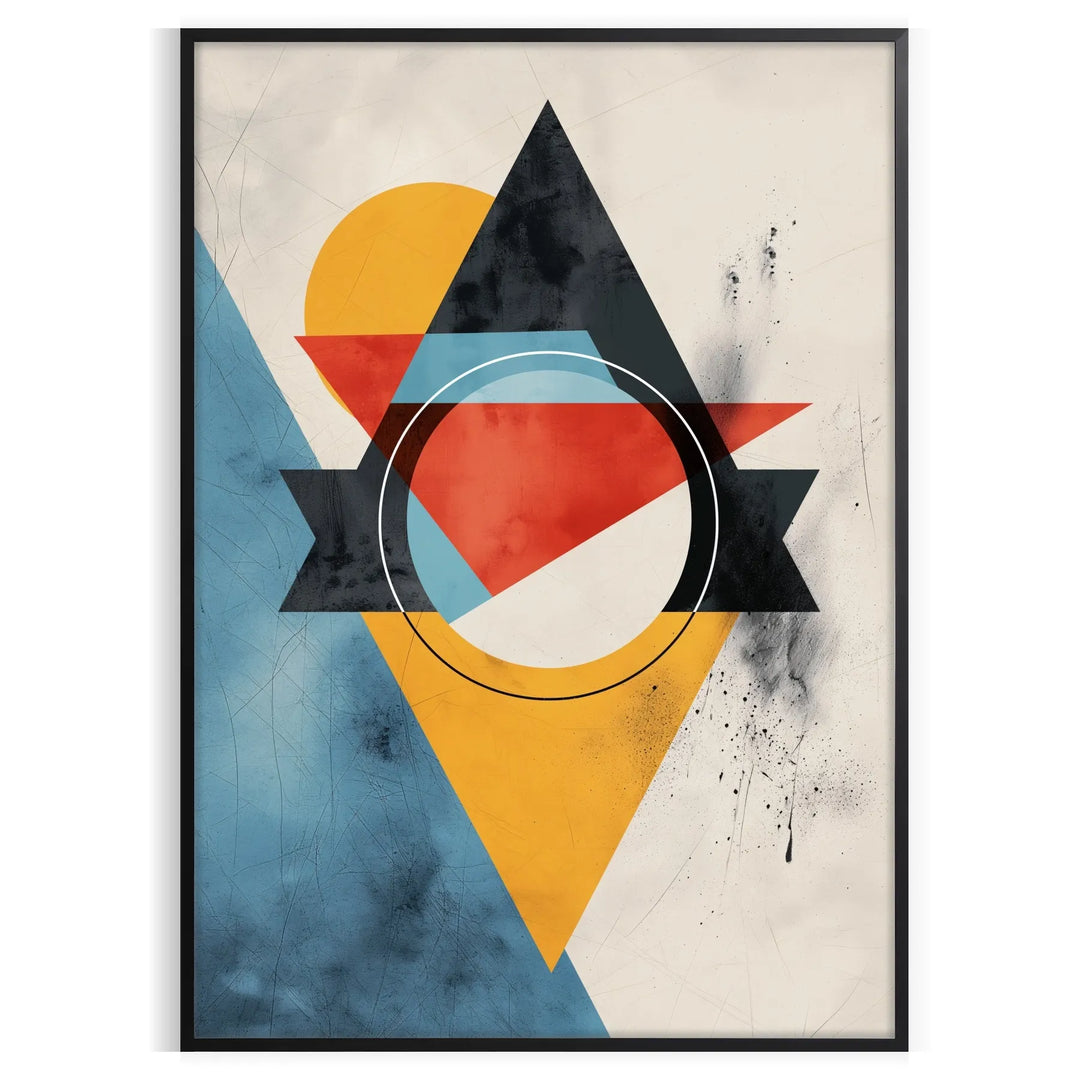 Geometric shapes in orange and blue on a minimal background