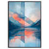Geometric shapes in orange and blue on a minimal background - in a black frame