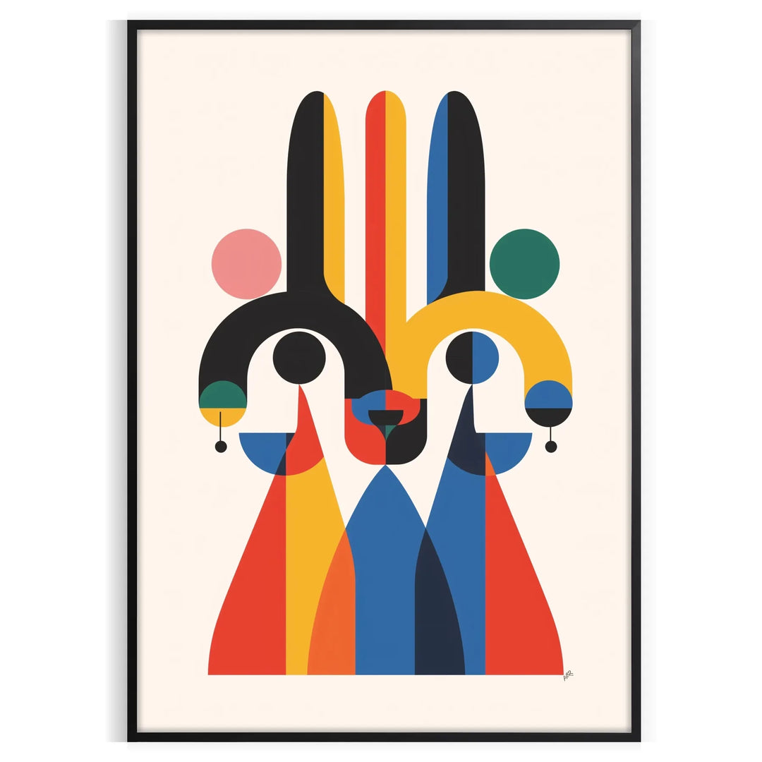 Geometric shapes in gray and orange create a minimalist design