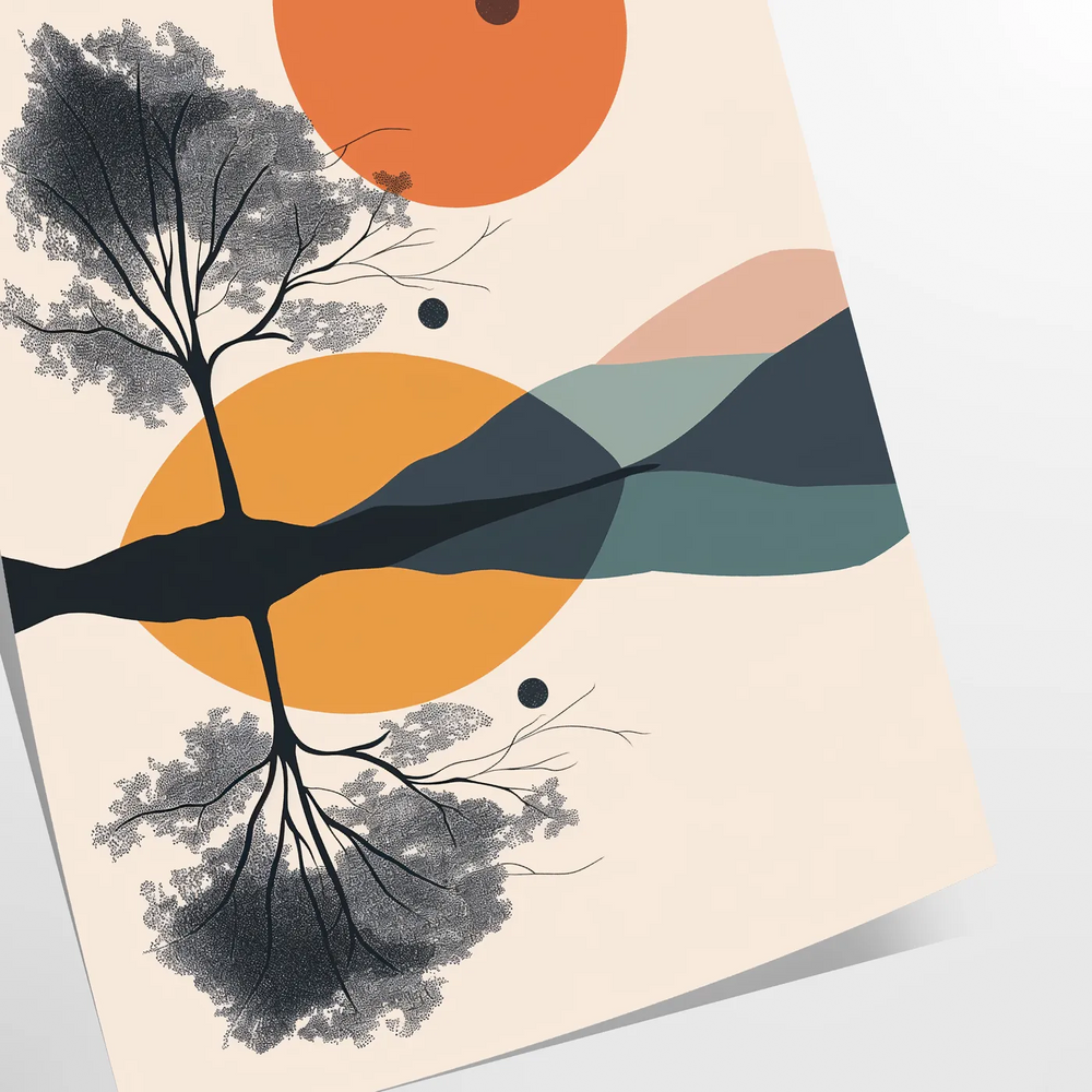 Geometric shapes in green and orange on a minimalist background