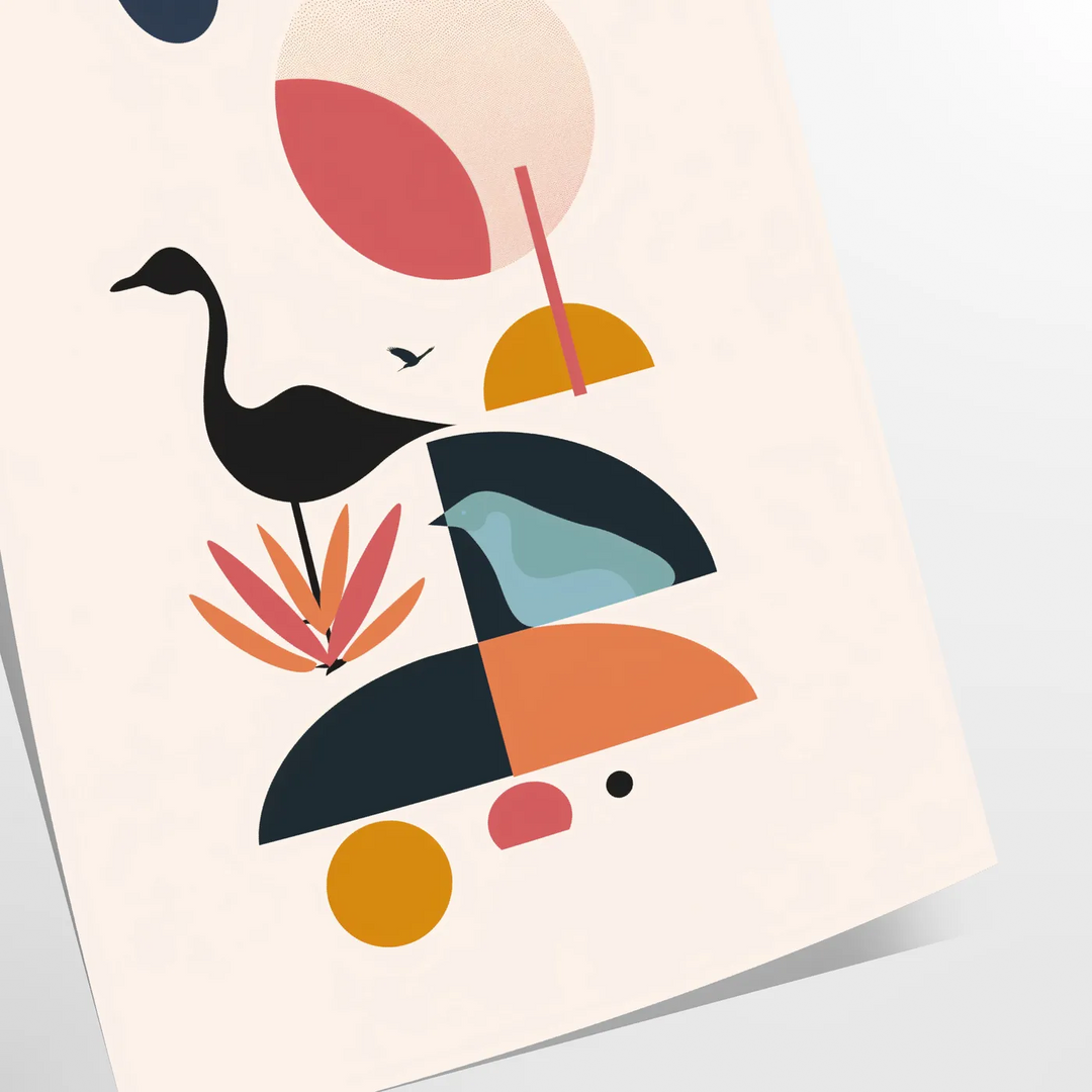 Geometric shapes in black and orange on a minimal background - as a rolled, unframed print