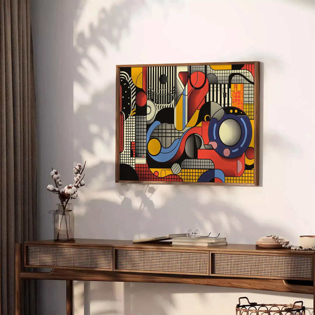 Geometric shapes in black and orange on a minimal background - styled on a counter with eucalyptus and a bowl of lemons