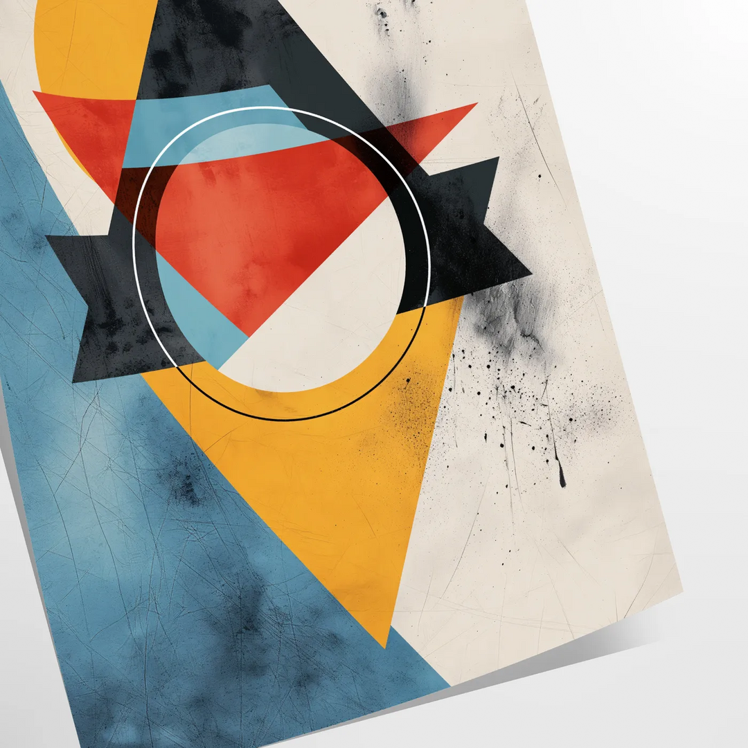 Geometric shapes in orange and blue on a minimal background - as a rolled, unframed print