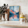 Geometric shapes in orange and blue on a minimal background - styled on a counter with eucalyptus and a bowl of lemons