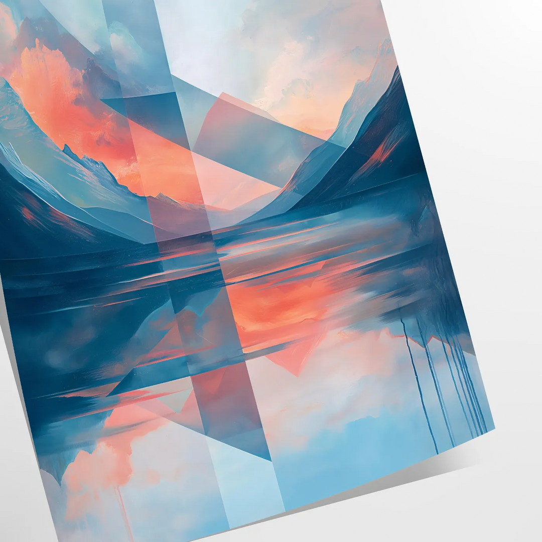 Geometric shapes in orange and blue on a minimal background - as a rolled, unframed print