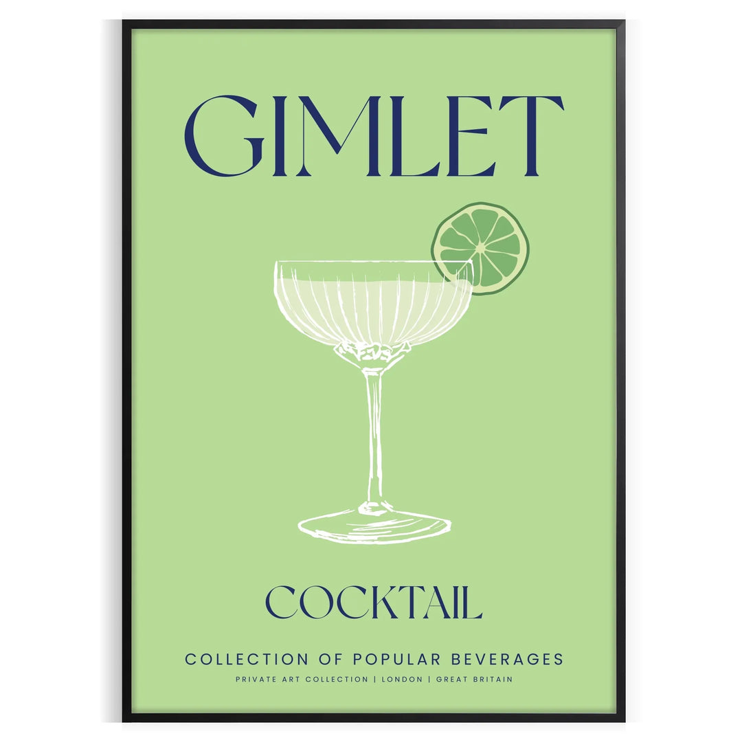 A stylish illustration of a Gimlet cocktail on a gray background