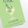 Illustration of a gin and tonic cocktail with green and blue accents