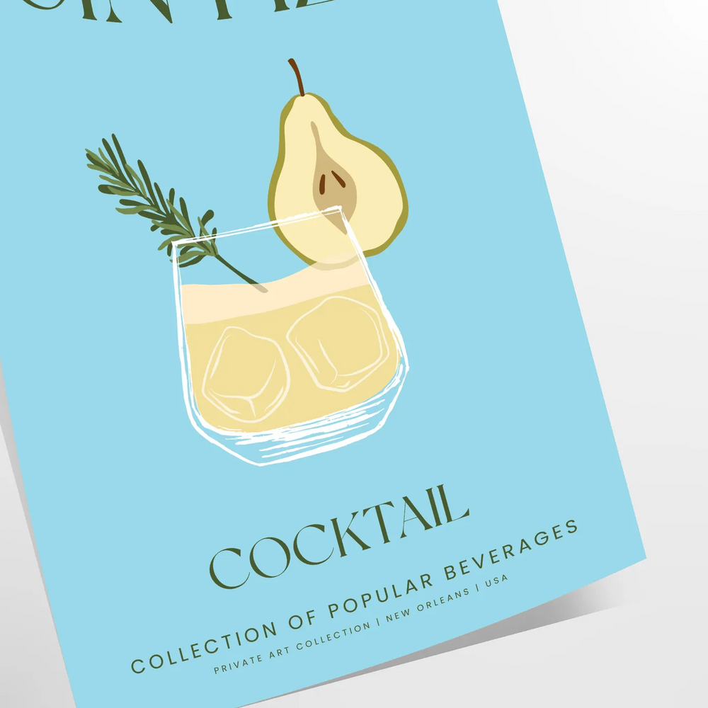Illustration of a Gin Fizz cocktail in a glass with green and gray tones