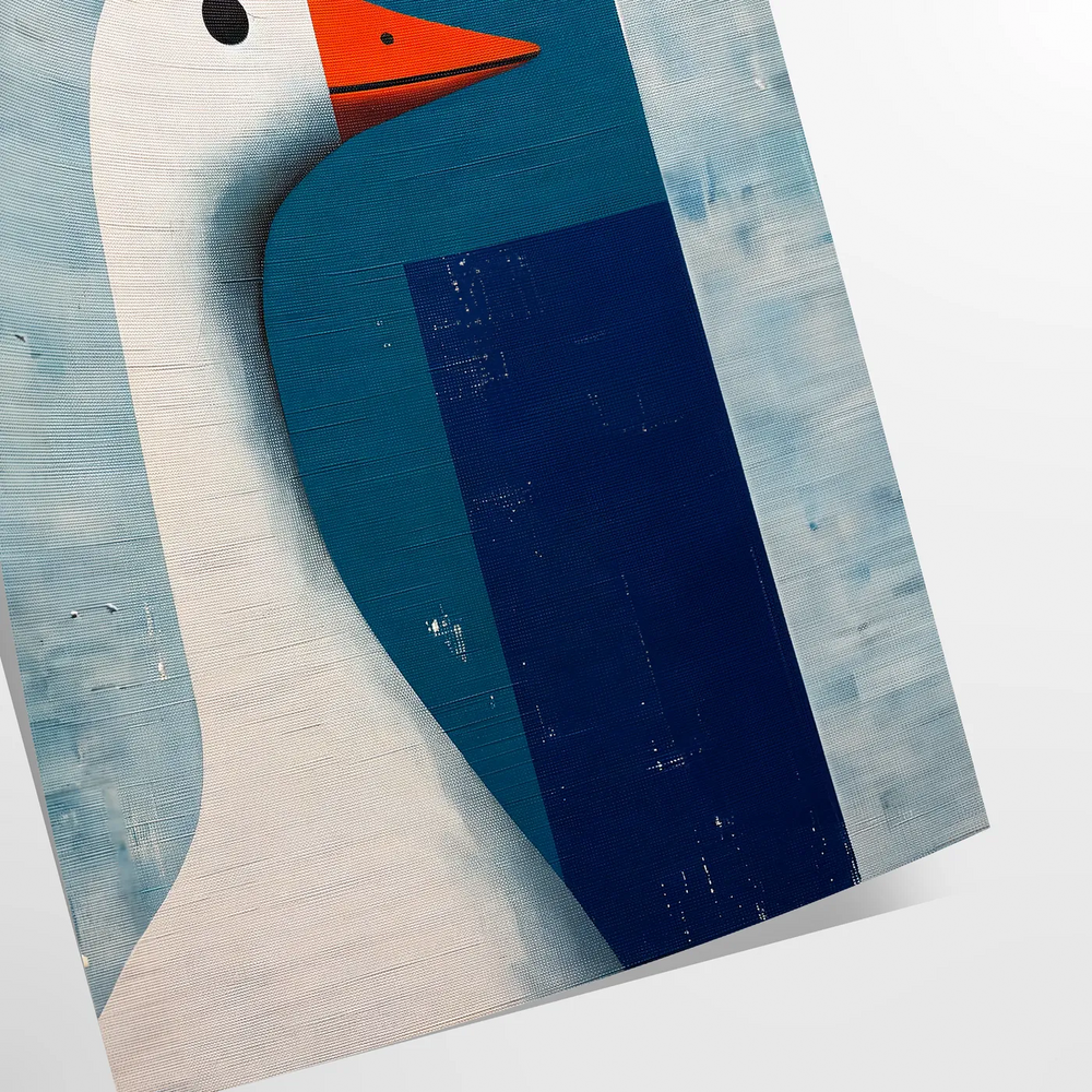 A colorful illustration of a goose with orange and red hues