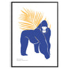 A detailed illustration of a gorilla surrounded by green and blue foliage - in a black frame