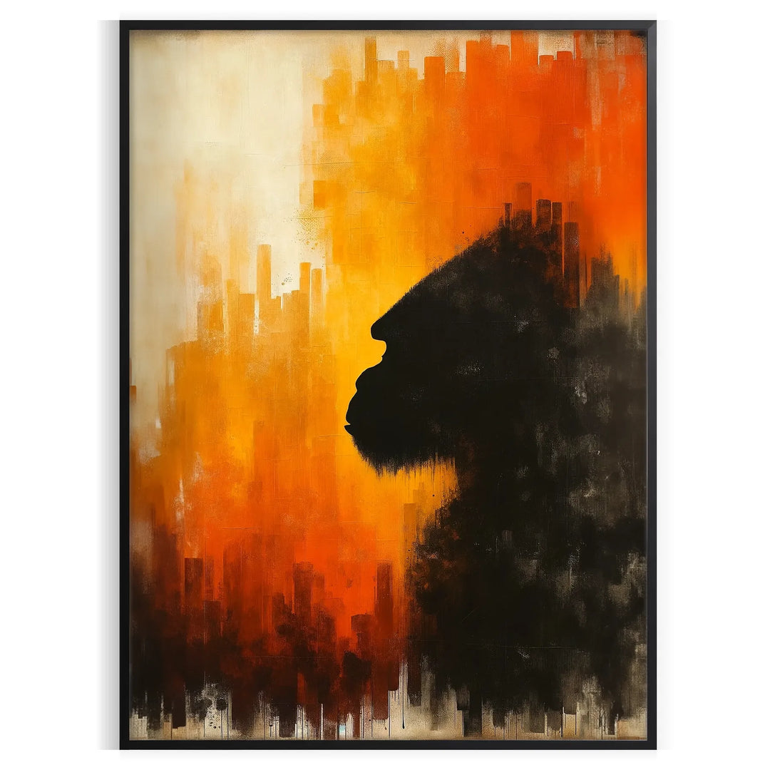 Une illustration frappante de gorille dans des teintes vives d'orange et de rouge - dans un cadre noir
