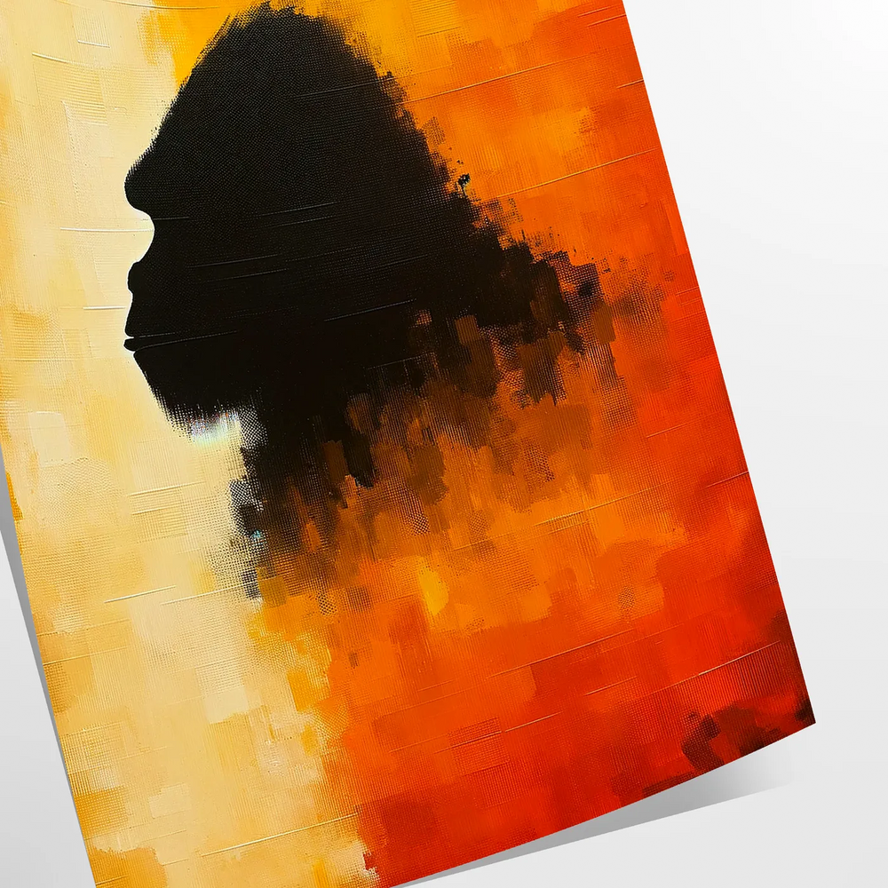 A bold illustration of a gorilla against a background of orange and red hues