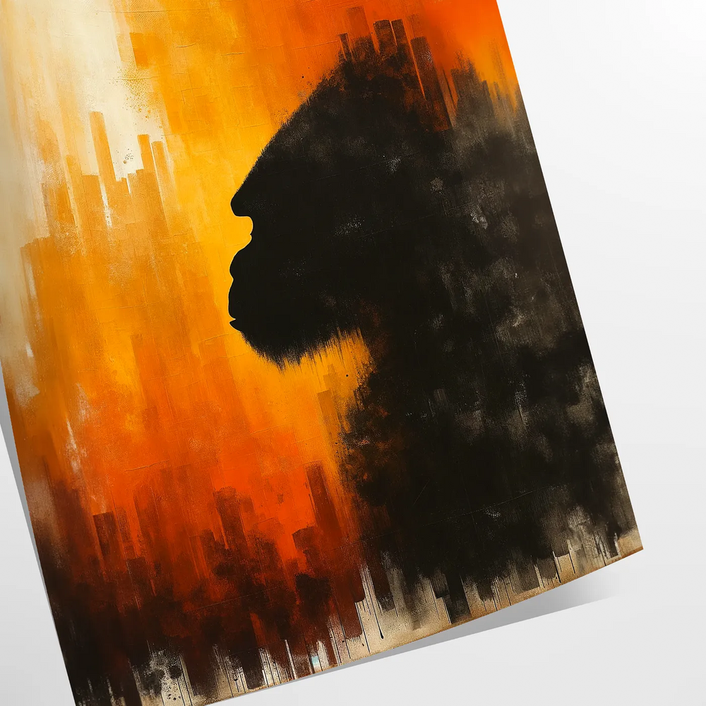 A striking gorilla illustration in bold orange and red hues