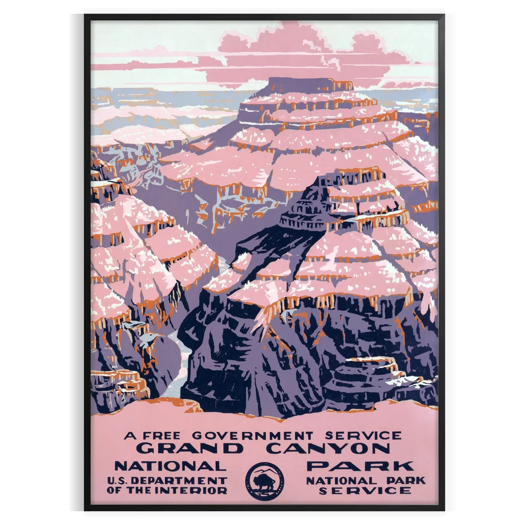 Illustration of the Grand Canyon with warm earthy tones and dramatic rock formations